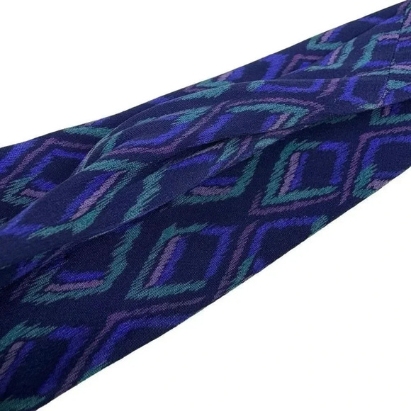 Vintage Valentino Cravatte 100% Silk Handmade Geometric Blue Neck Tie Italy - Picture 12 of 15